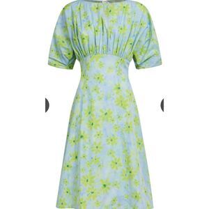 Marni Parade Popeline gathered floral-print cotton dress in Aquamarine NWT Size